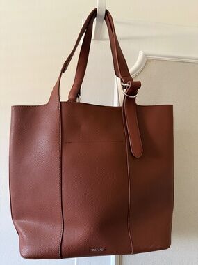 Nine West Tan Pebbled Tote with Ring-Detail Straps